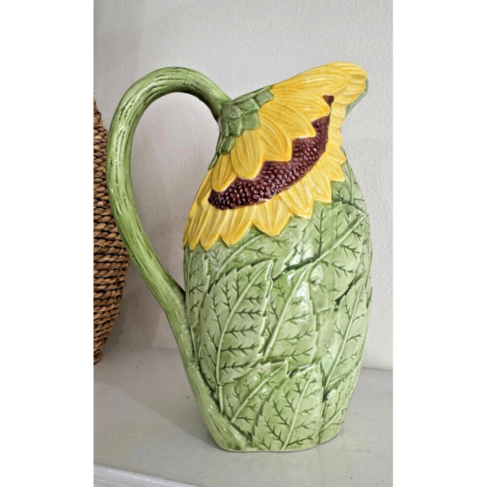 Seymour Mann, Inc. Style Sunflower Pitcher, Hand painted, Majolica